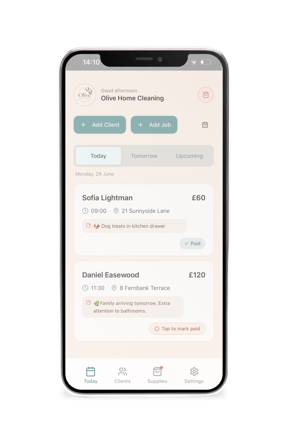 La Casa Clean app helping solo cleaners organise clients, jobs and daily cleaning schedules.