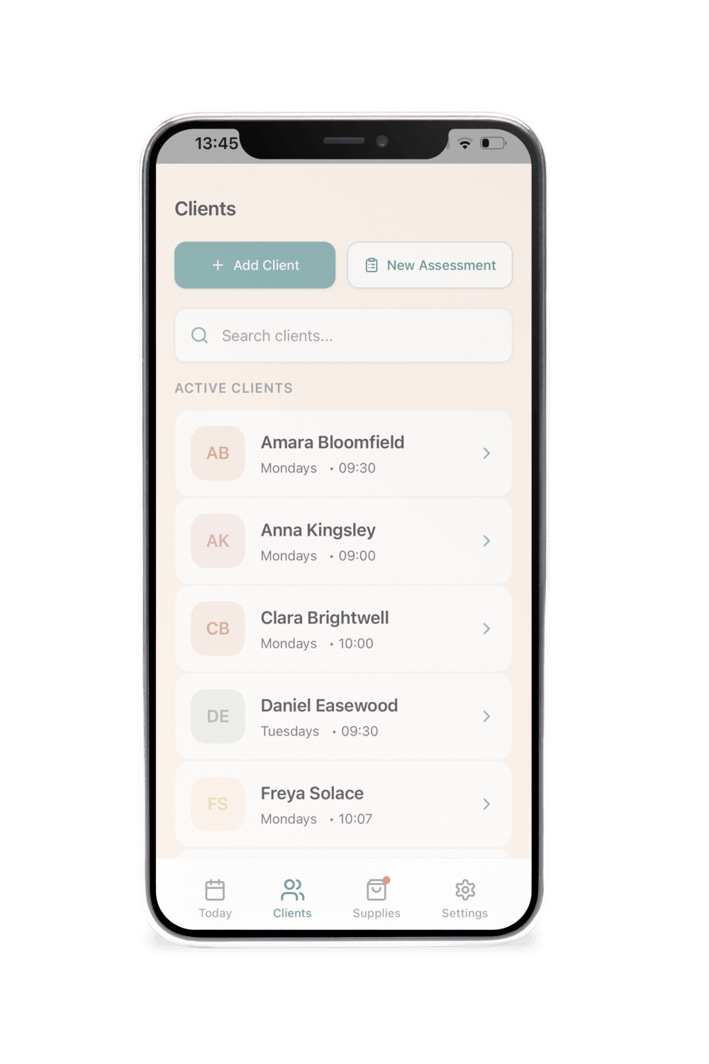 Client management screen in the La Casa Clean app for storing contact details, notes and cleaning preferences.