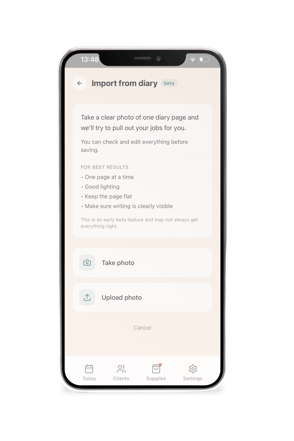 Diary import feature for converting existing cleaning schedules into the La Casa Clean app.